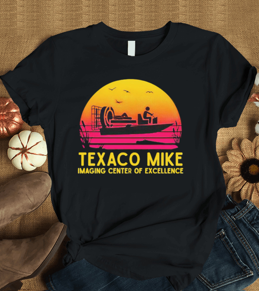 Texaco Mike Imaging Center Of Excellence Airboat Sunset Scene T-Shirt