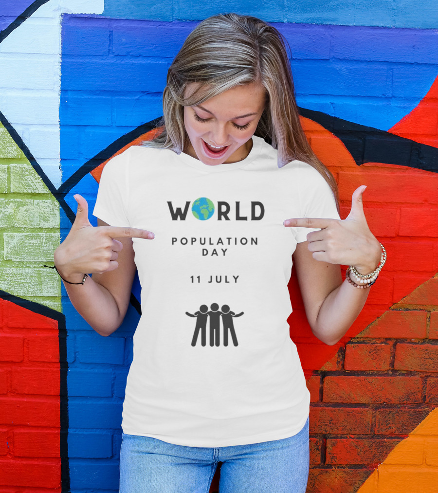 World Population Day 11 July Earth And Unity T-Shirt