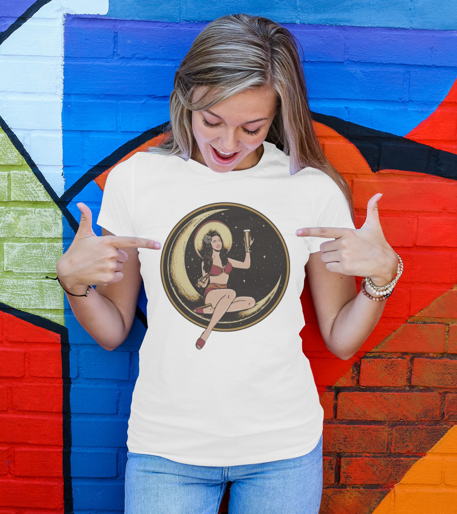 Moon Lady With Beer In Red Bikini Sitting On Crescent T-Shirt