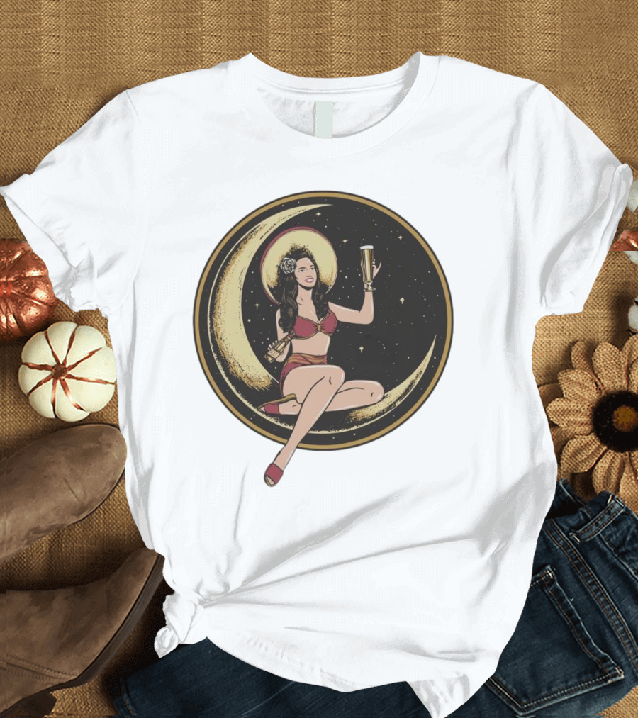Moon Lady With Beer In Red Bikini Sitting On Crescent T-Shirt