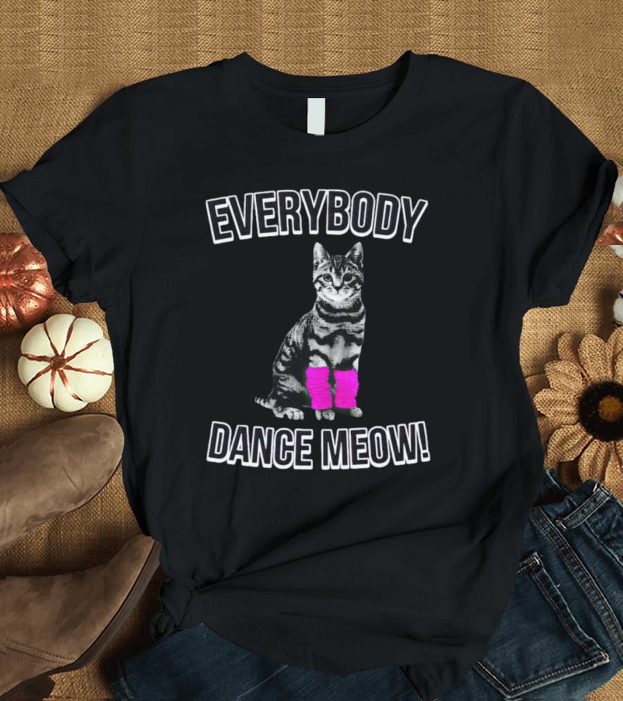 Everybody Dance Meow Cat With Pink Leg Warmers T-Shirt