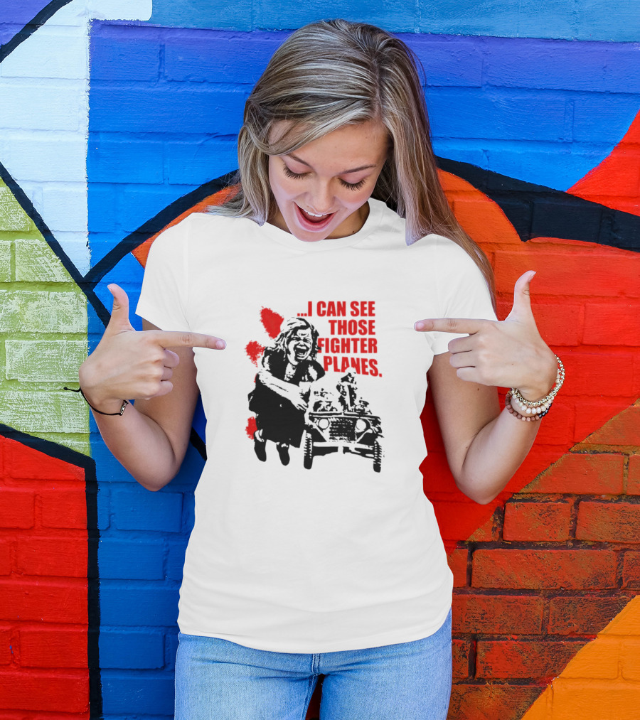 I Can See Those Fighter Planes Red Graffiti Style Jeep Rider T-Shirt