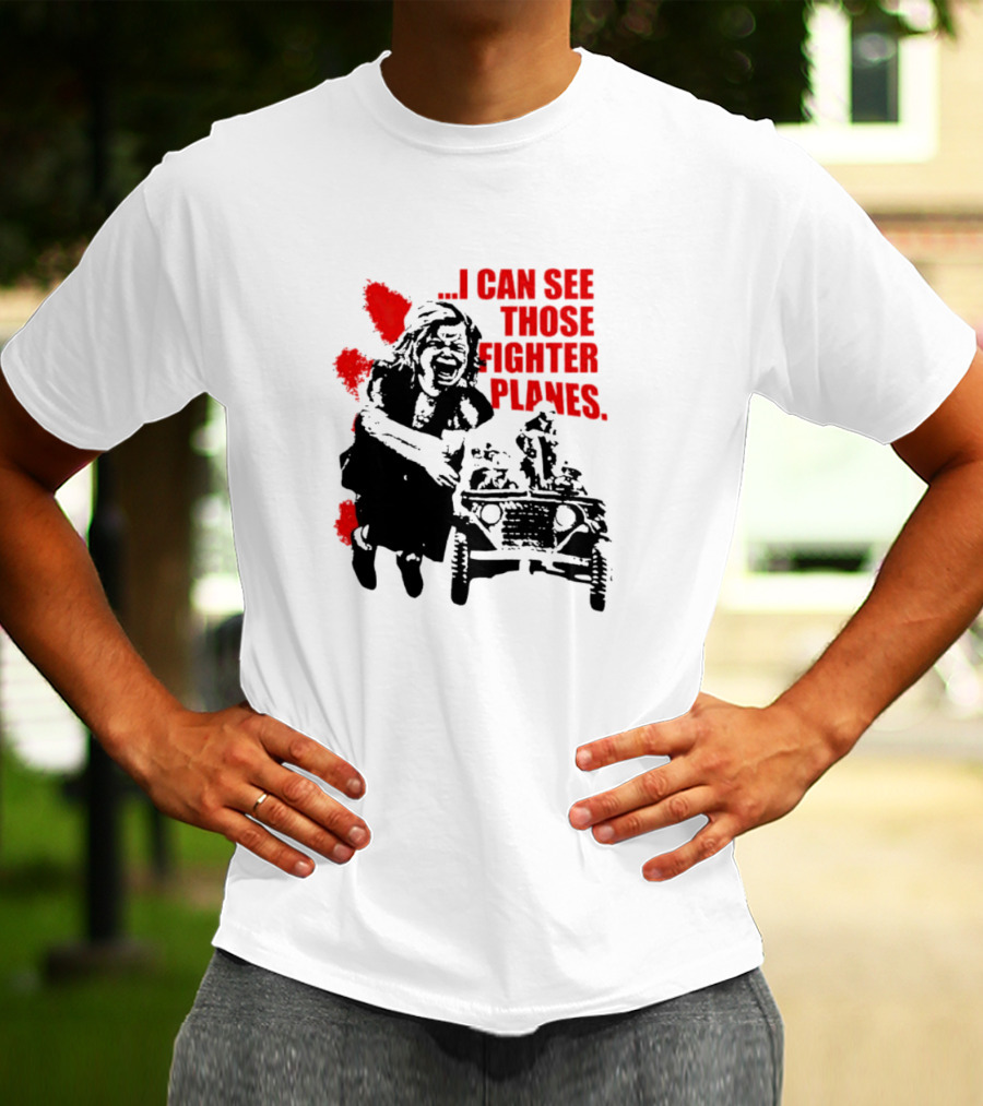 I Can See Those Fighter Planes Red Graffiti Style Jeep Rider T-Shirt