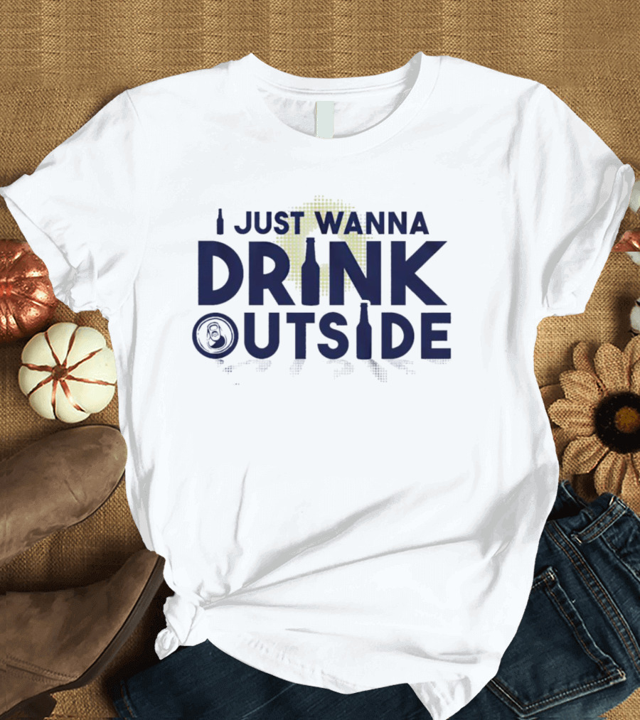 I Just Wanna Drink Outside Full Moon Nighttime Beer Can And Bottle T-Shirt