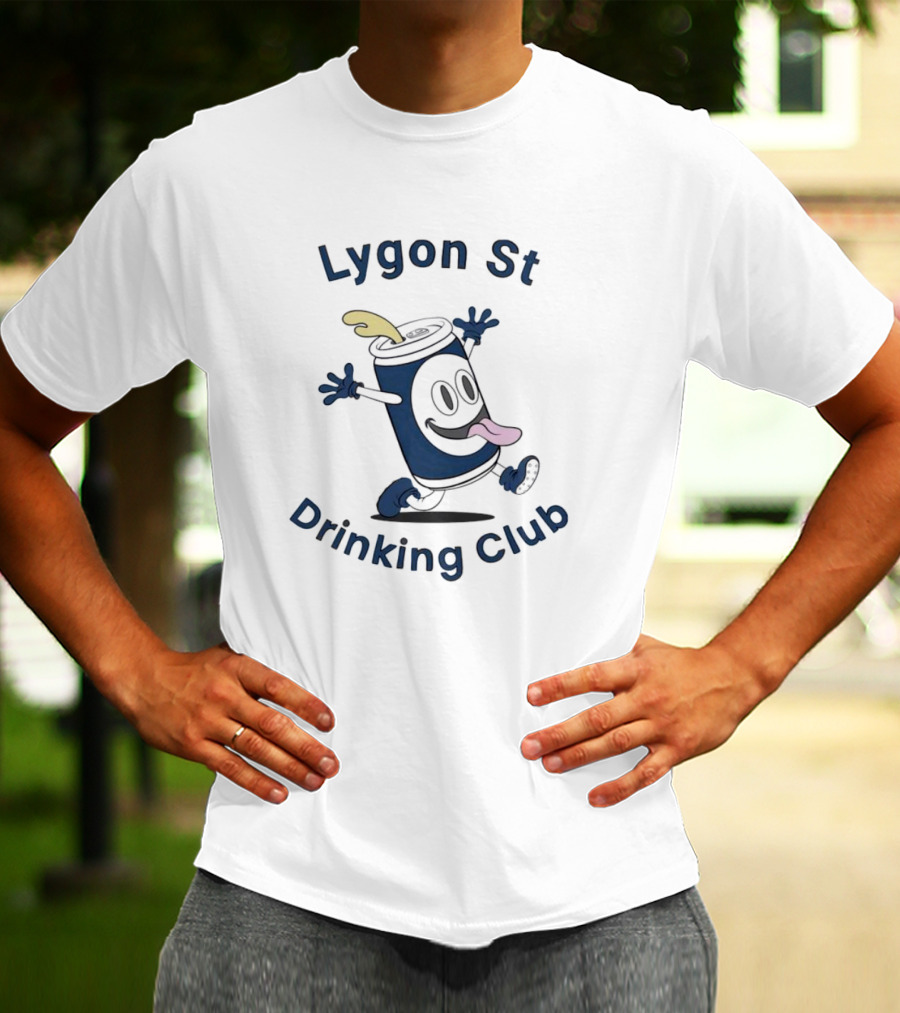 Lygon St Drinking Club Can Character With Playful Expression And Tongue Out T-Shirt