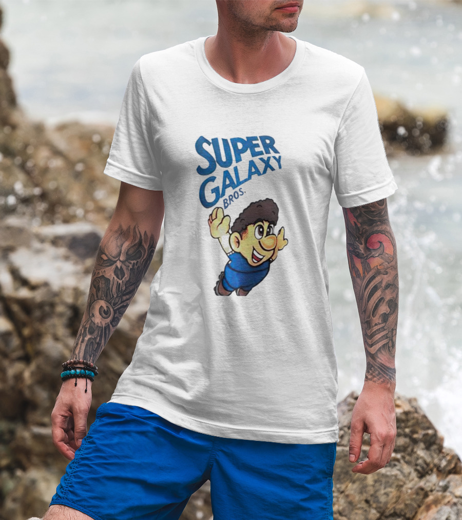 Super Galaxy Bros Flying Character In Blue T-Shirt