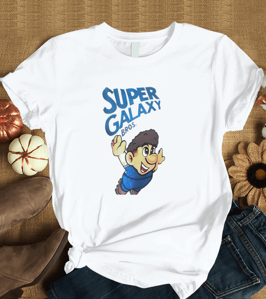 Super Galaxy Bros Flying Character In Blue T-Shirt