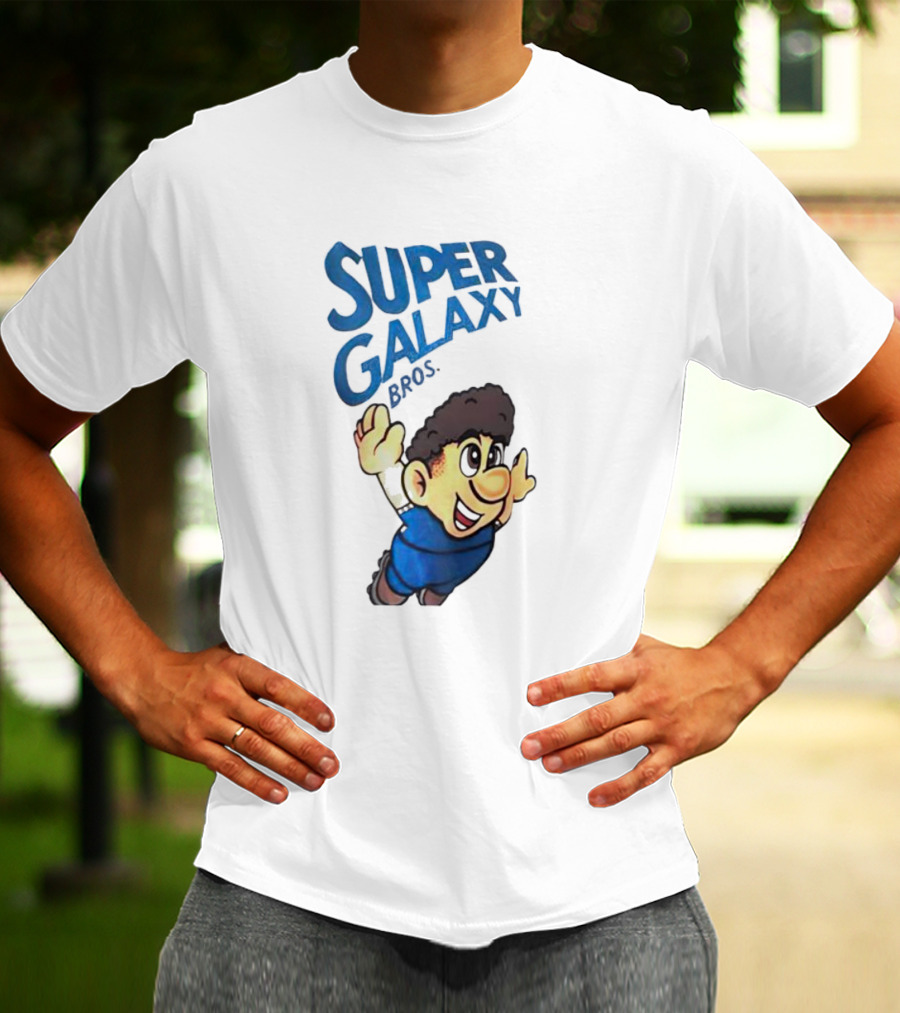 Super Galaxy Bros Flying Character In Blue T-Shirt