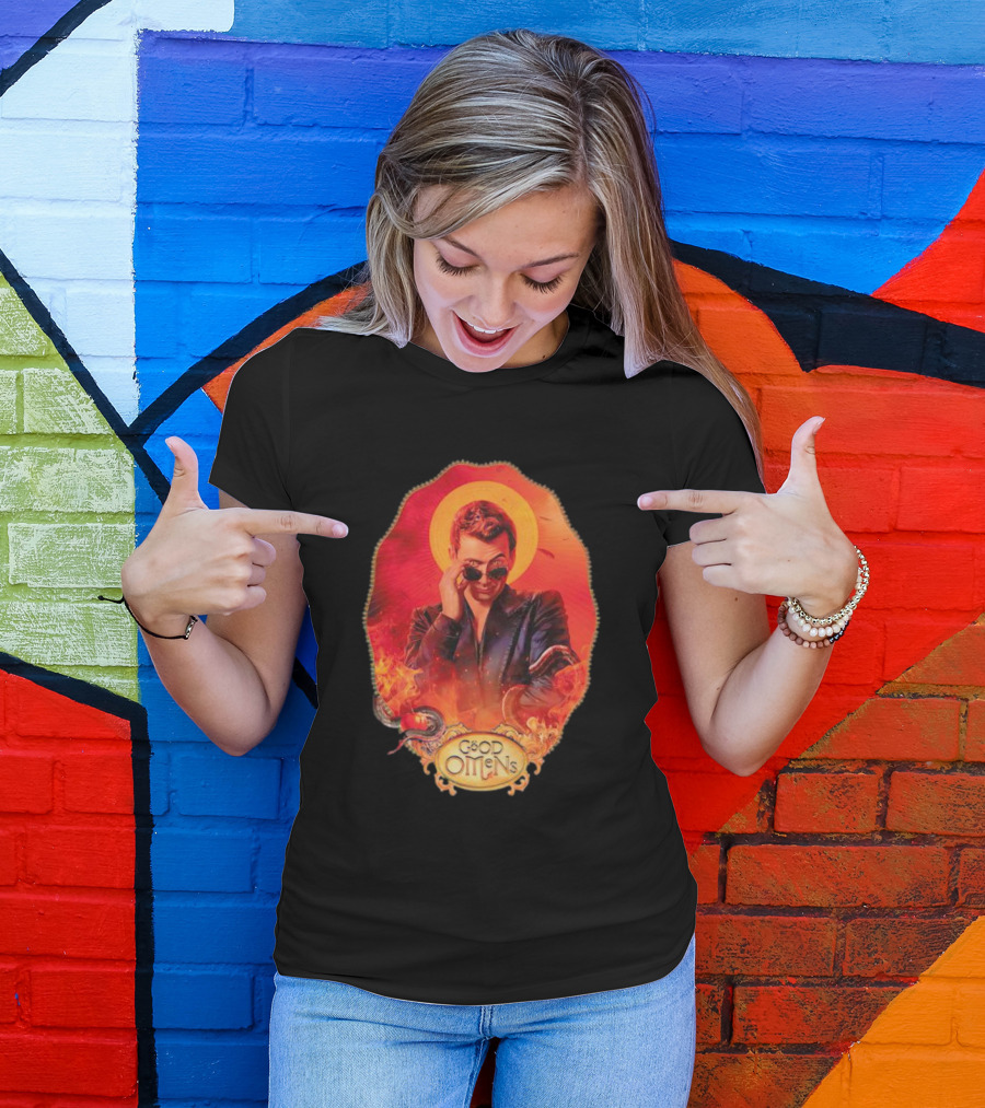 Good Omens Crowley With Flames And Serpent Halo T-Shirt