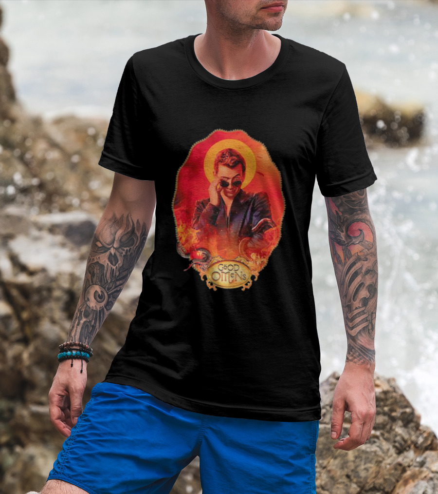 Good Omens Crowley With Flames And Serpent Halo T-Shirt