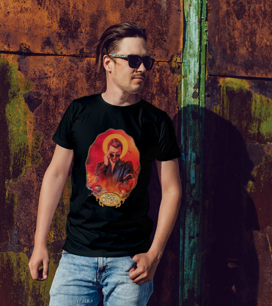 Good Omens Crowley With Flames And Serpent Halo T-Shirt