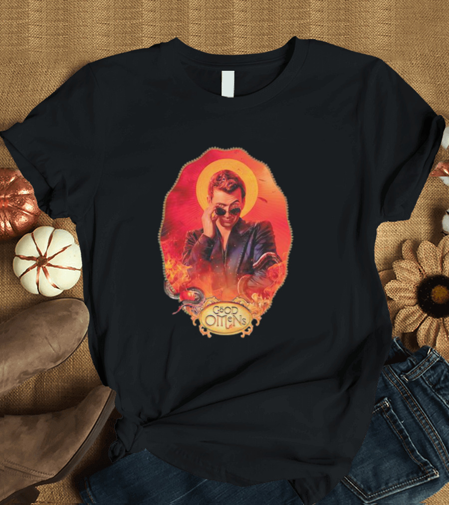 Good Omens Crowley With Flames And Serpent Halo T-Shirt