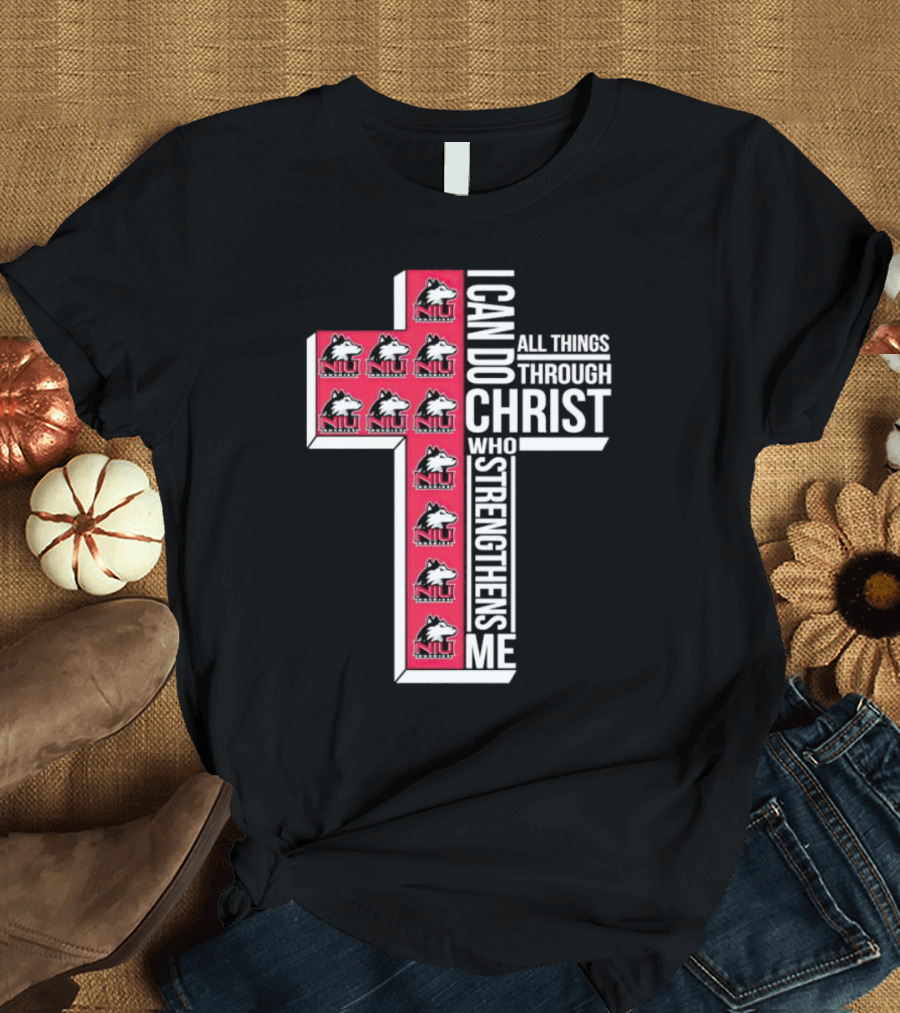 NIU Huskies I Can Do All Things Through Christ Who Strengthens Me Cross T-Shirt