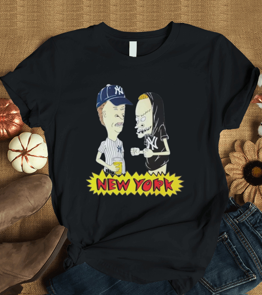 Beavis And Butt-Head New York Yankees Cartoon Characters In Baseball Gear T-Shirt