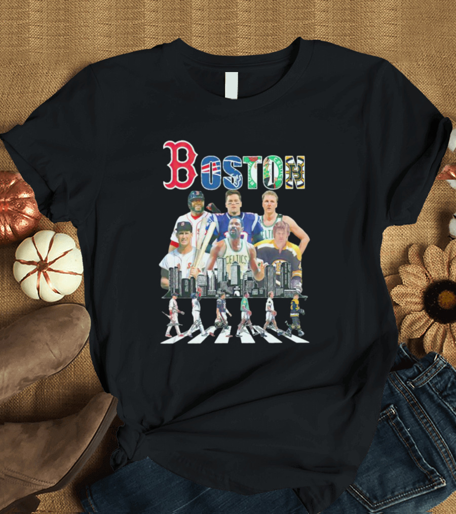 Boston Sports Team Legends Cityscape Players Signatures T-Shirt