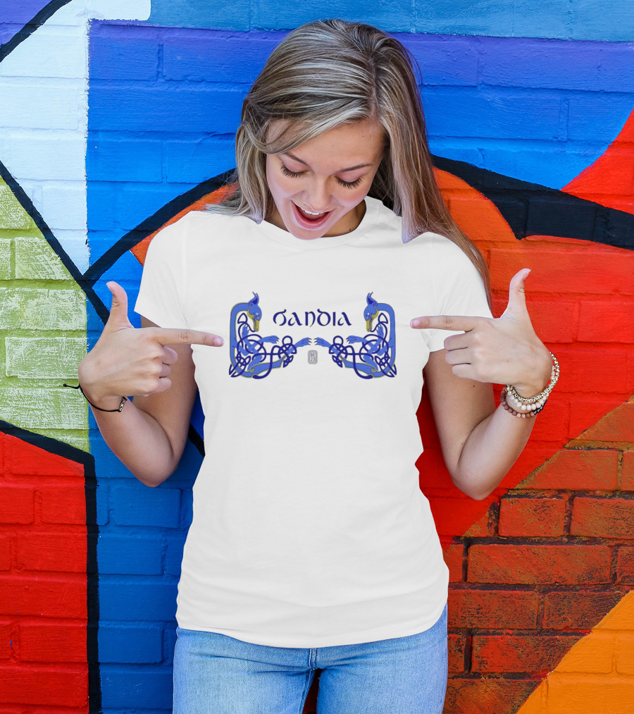 Oandia Celtic Symbolic Blue Canine Myth Figures T-Shirt