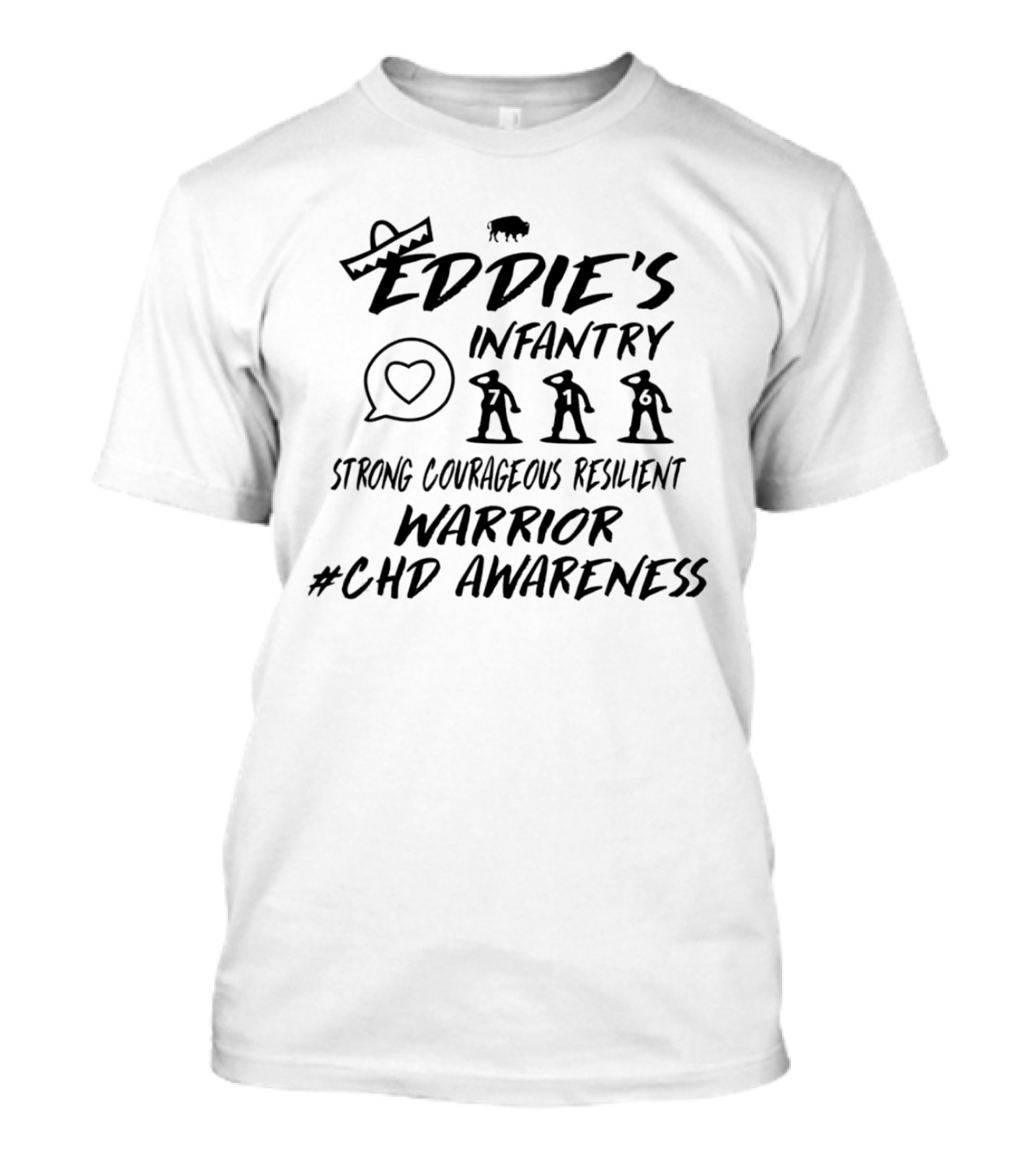 Eddie's Infantry Strong Courageous Resilient Warrior #CHD Awareness Heart Icon And Buffalo T-Shirt