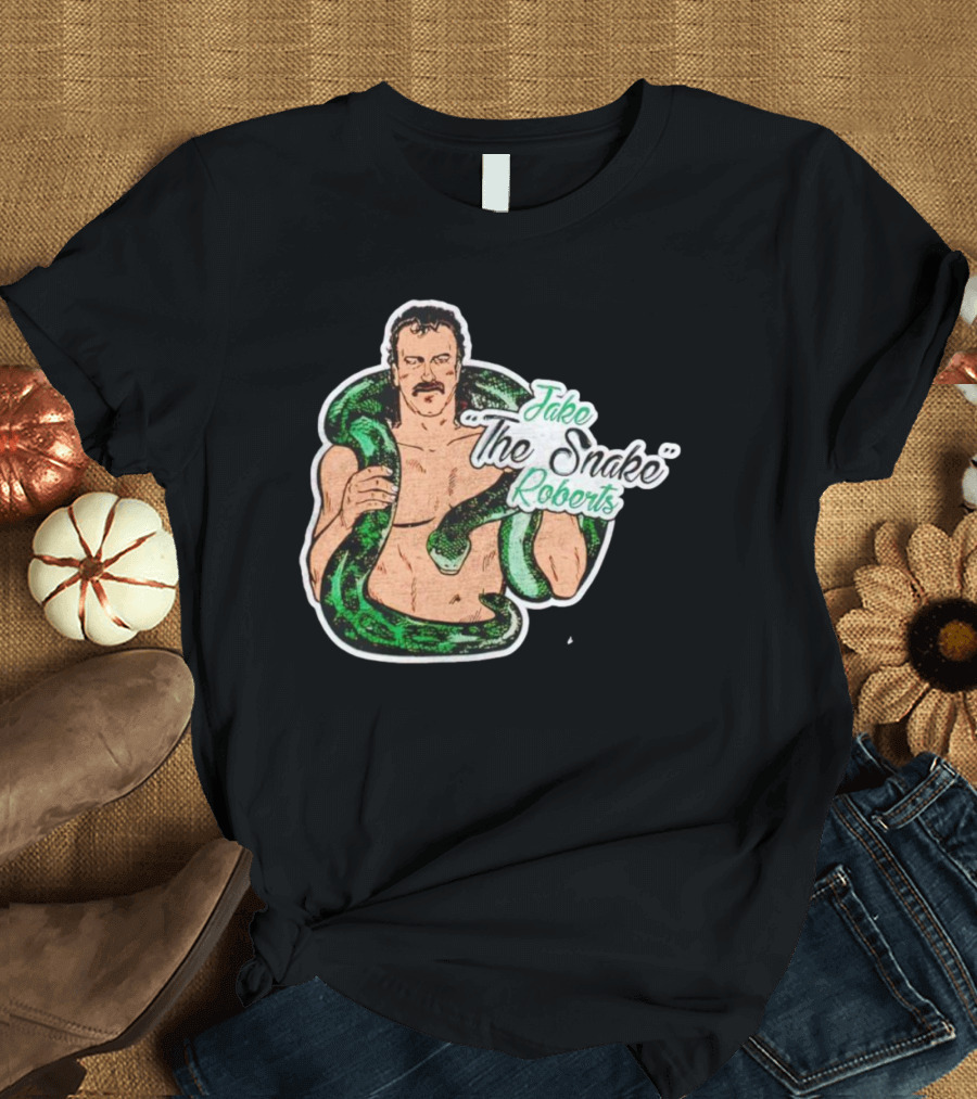 Jake The Snake Roberts Holding Green Serpent T-Shirt