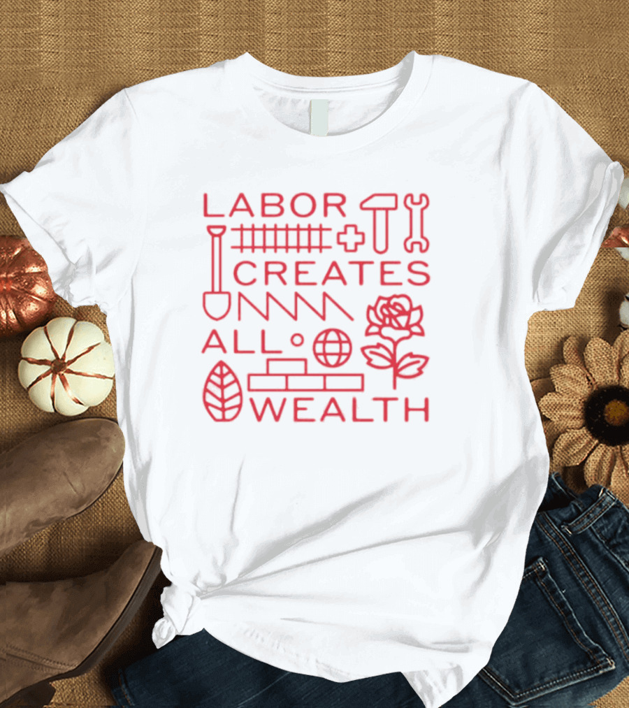 Labor Creates All Wealth Hammer Rose Spade Tools T-Shirt