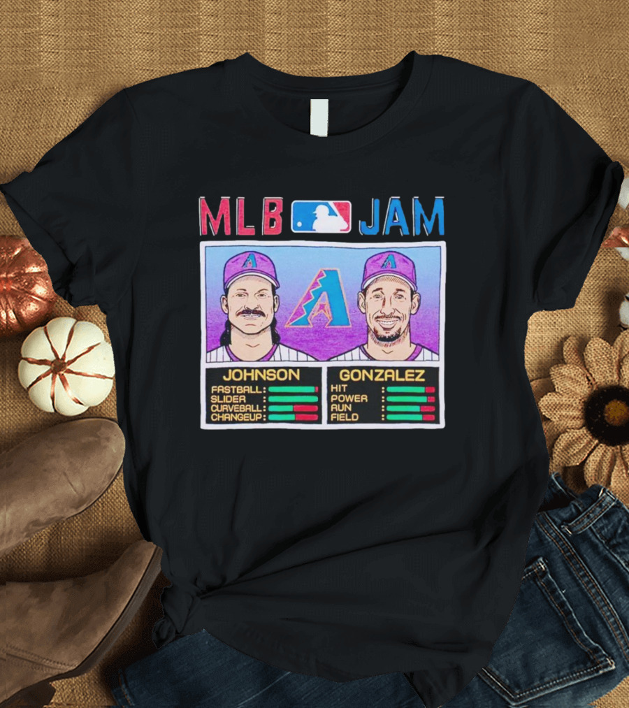 MLB Jam Arizona Diamondbacks Johnson Gonzalez Fastball Slider Curveball Changeup Hit Power Run Field T-Shirt