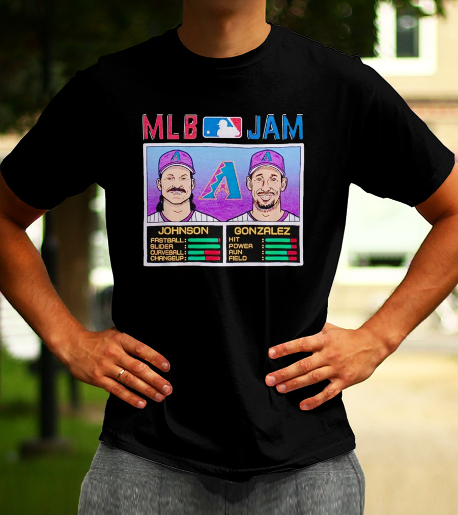 MLB Jam Arizona Diamondbacks Johnson Gonzalez Fastball Slider Curveball Changeup Hit Power Run Field T-Shirt