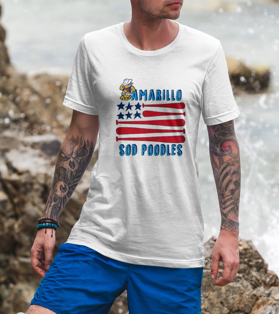 Amarillo Sod Poodles American Flag With Baseball Bats And Stars T-Shirt