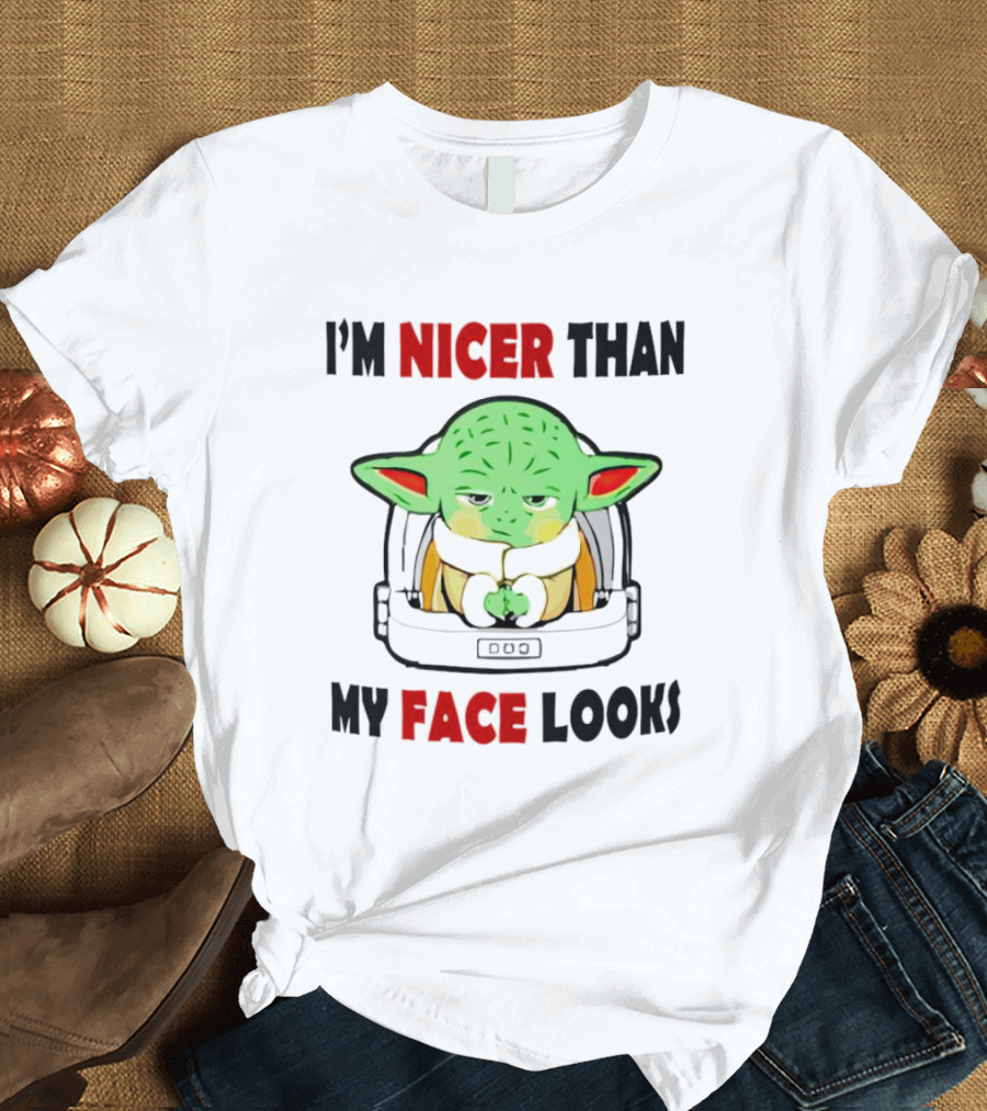 Baby Yoda I'm Nicer Than My Face Looks Grogu Helmet T-Shirt