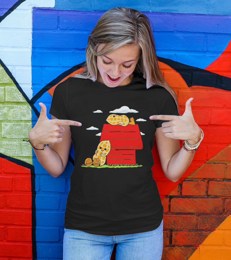 Peanuts Mashup Snoopy Red House Peanut Characters On Doghouse T-Shirt