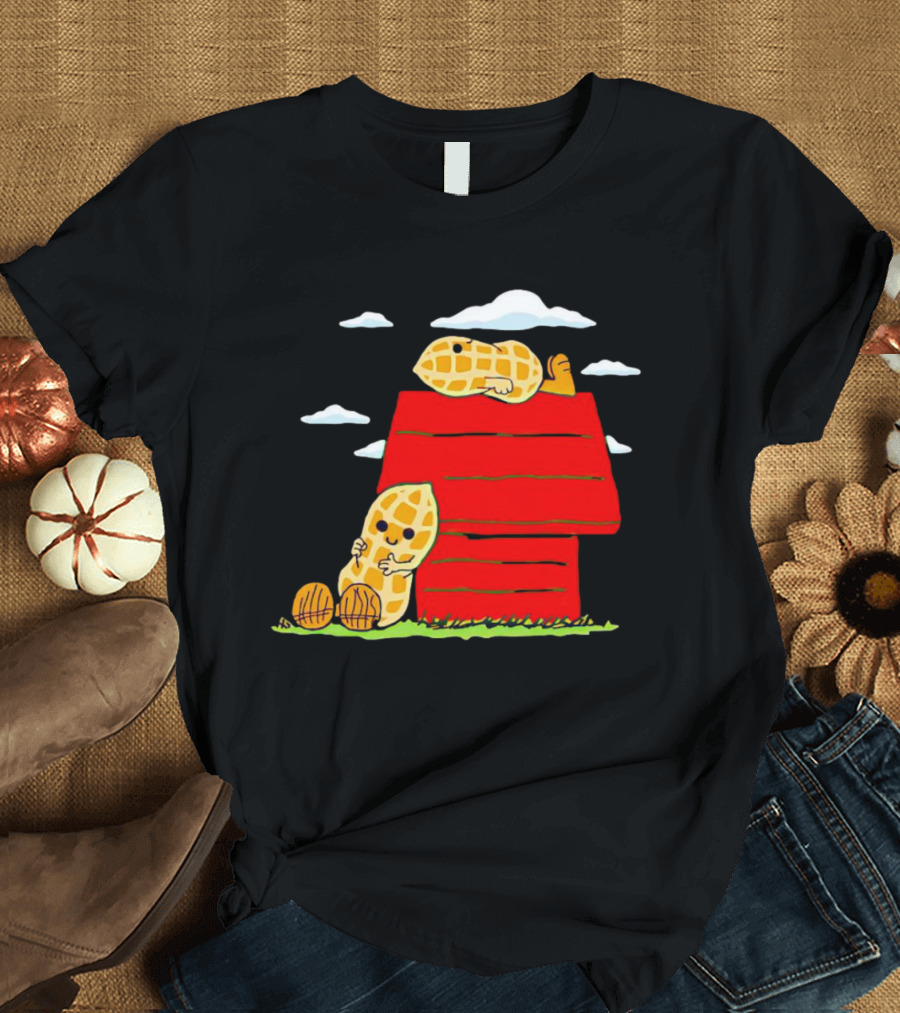 Peanuts Mashup Snoopy Red House Peanut Characters On Doghouse T-Shirt