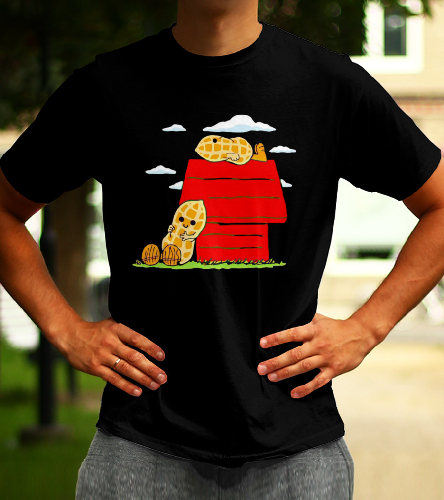 Peanuts Mashup Snoopy Red House Peanut Characters On Doghouse T-Shirt
