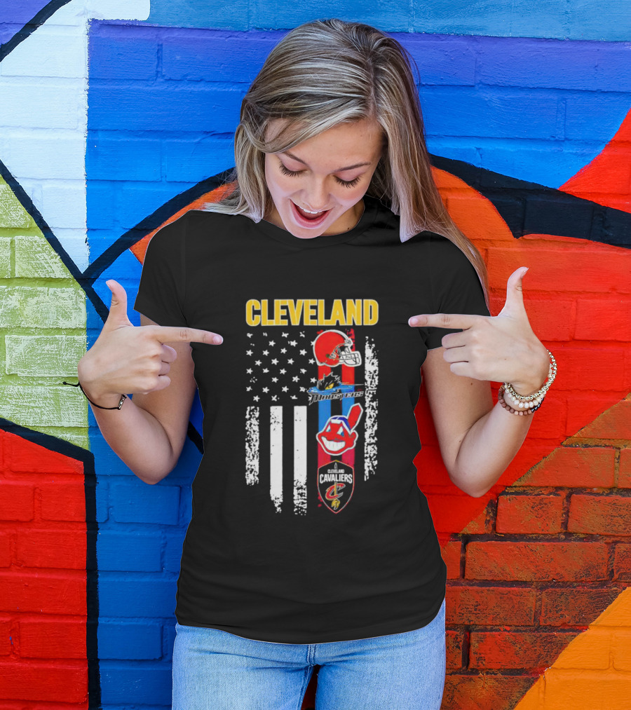 Cleveland Browns Monsters Guardians Cavaliers American Flag Sports T-Shirt