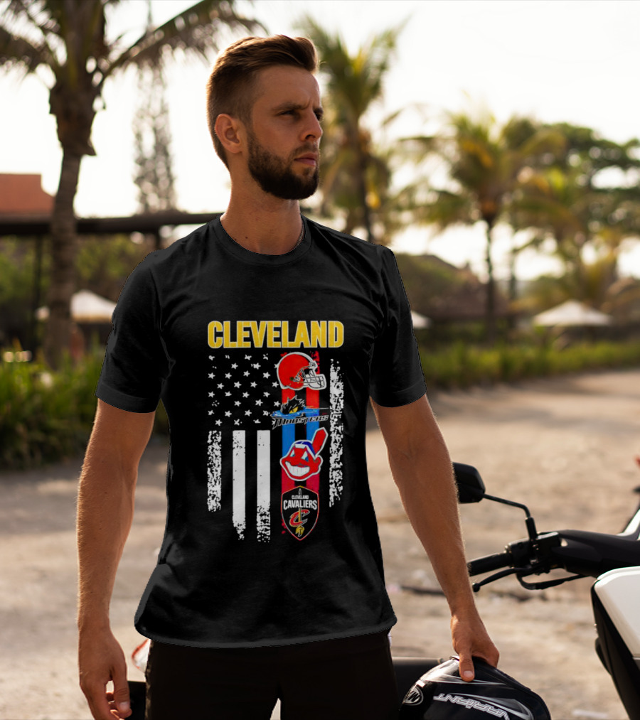 Cleveland Browns Monsters Guardians Cavaliers American Flag Sports T-Shirt