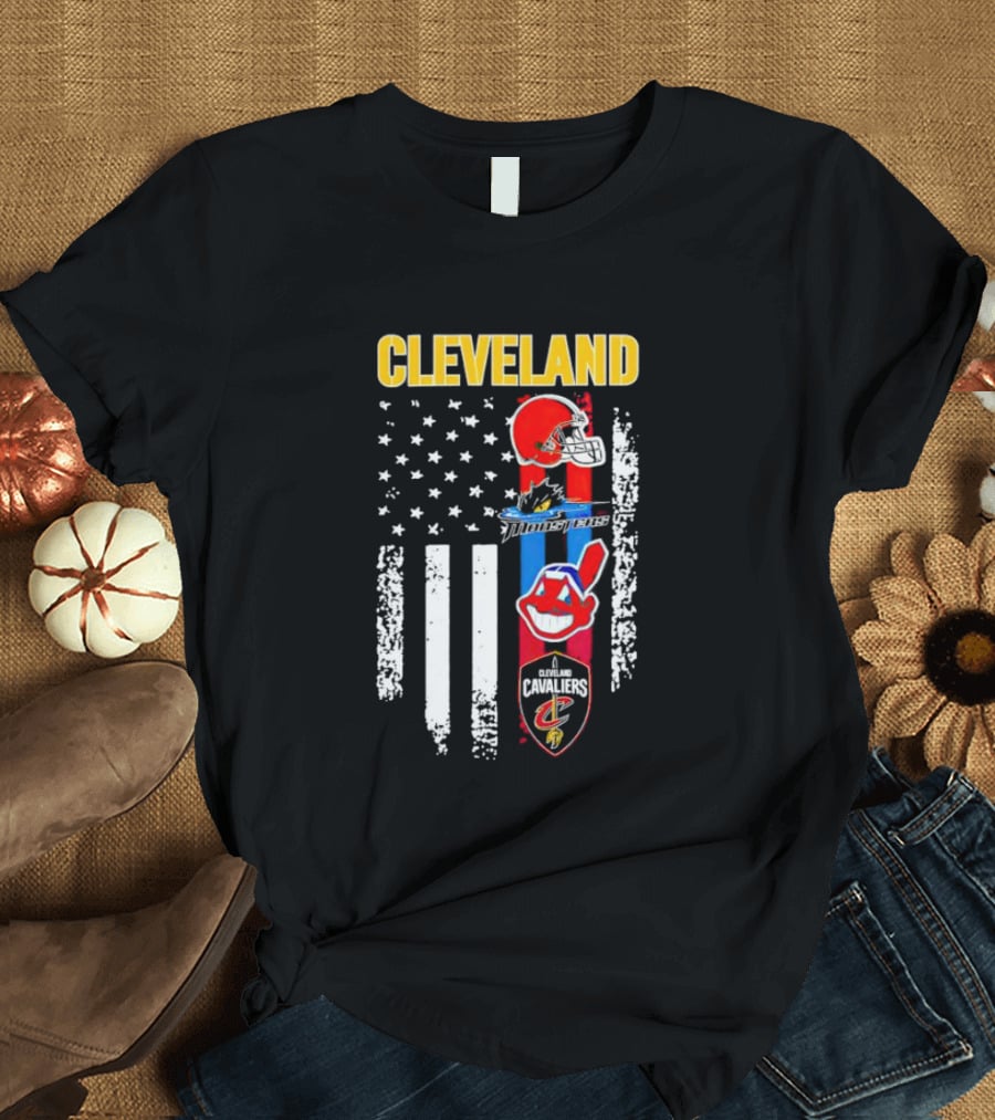 Cleveland Browns Monsters Guardians Cavaliers American Flag Sports T-Shirt