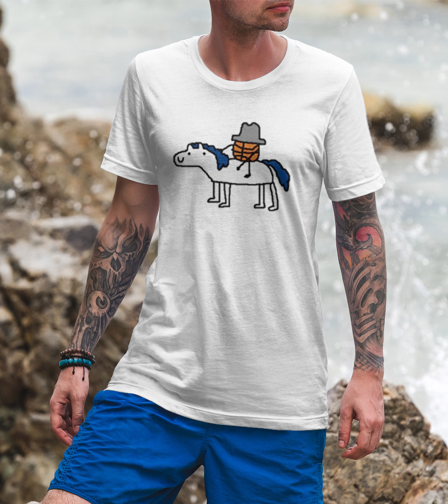 Mavs Cowboy Basketball Riding Blue-Mane Horse T-Shirt