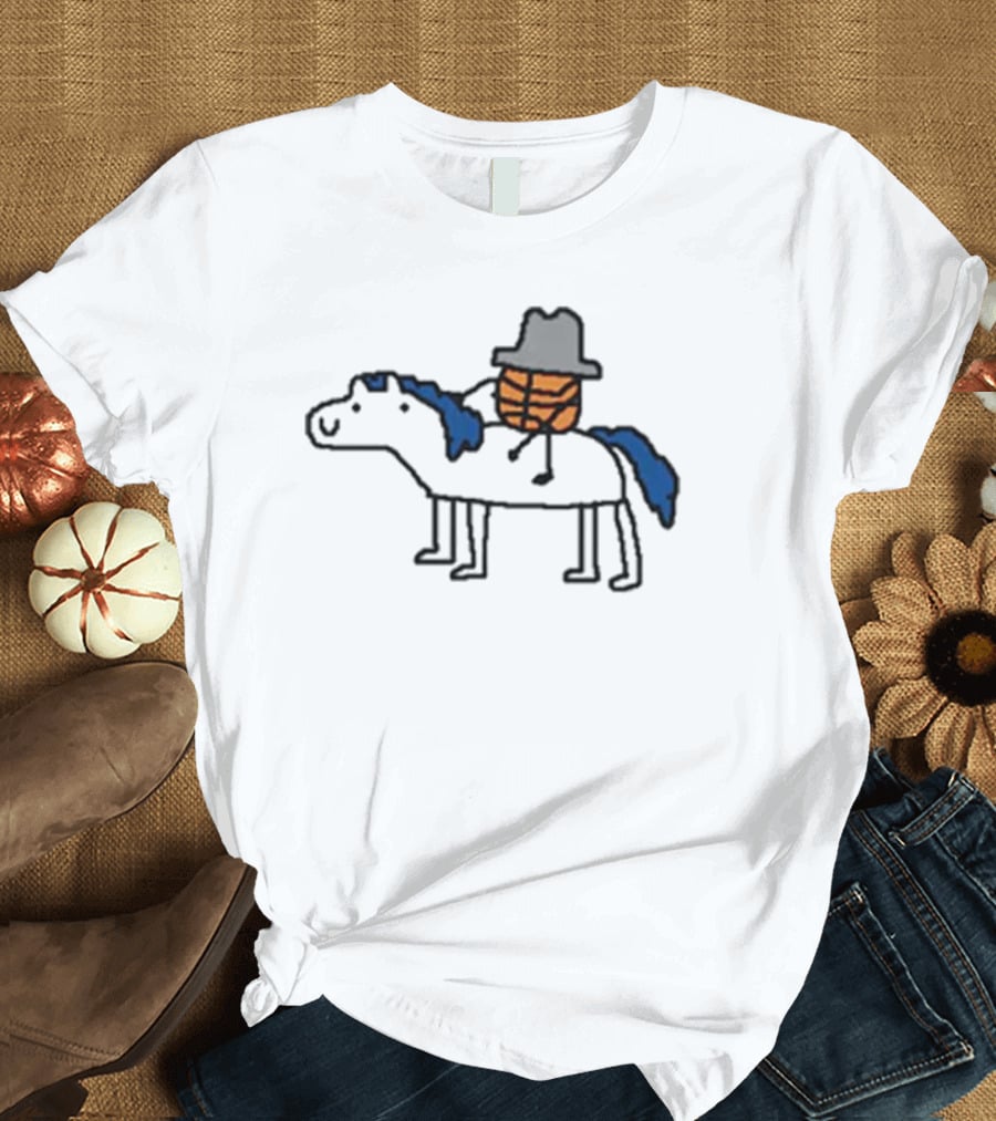 Mavs Cowboy Basketball Riding Blue-Mane Horse T-Shirt