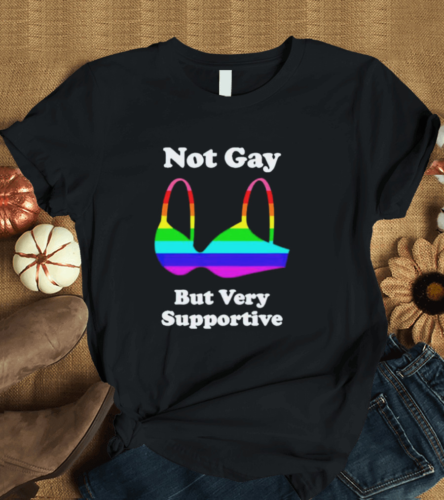 Not Gay But Very Supportive Rainbow Bra T-Shirt