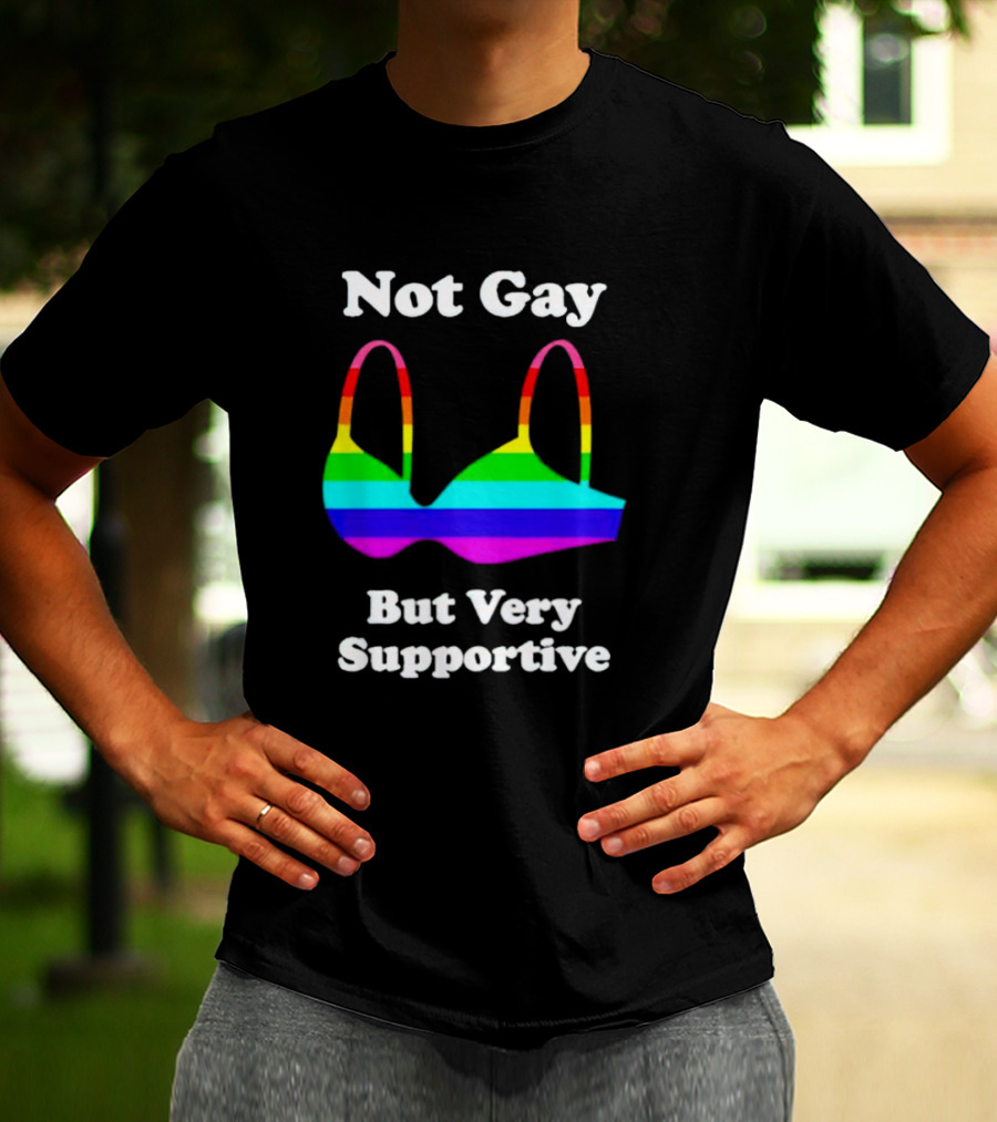 Not Gay But Very Supportive Rainbow Bra T-Shirt
