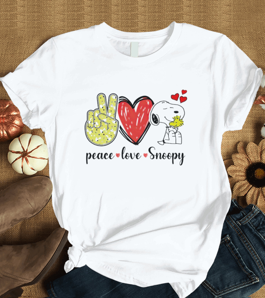 Peace Love Snoopy Hug Woodstock T-Shirt