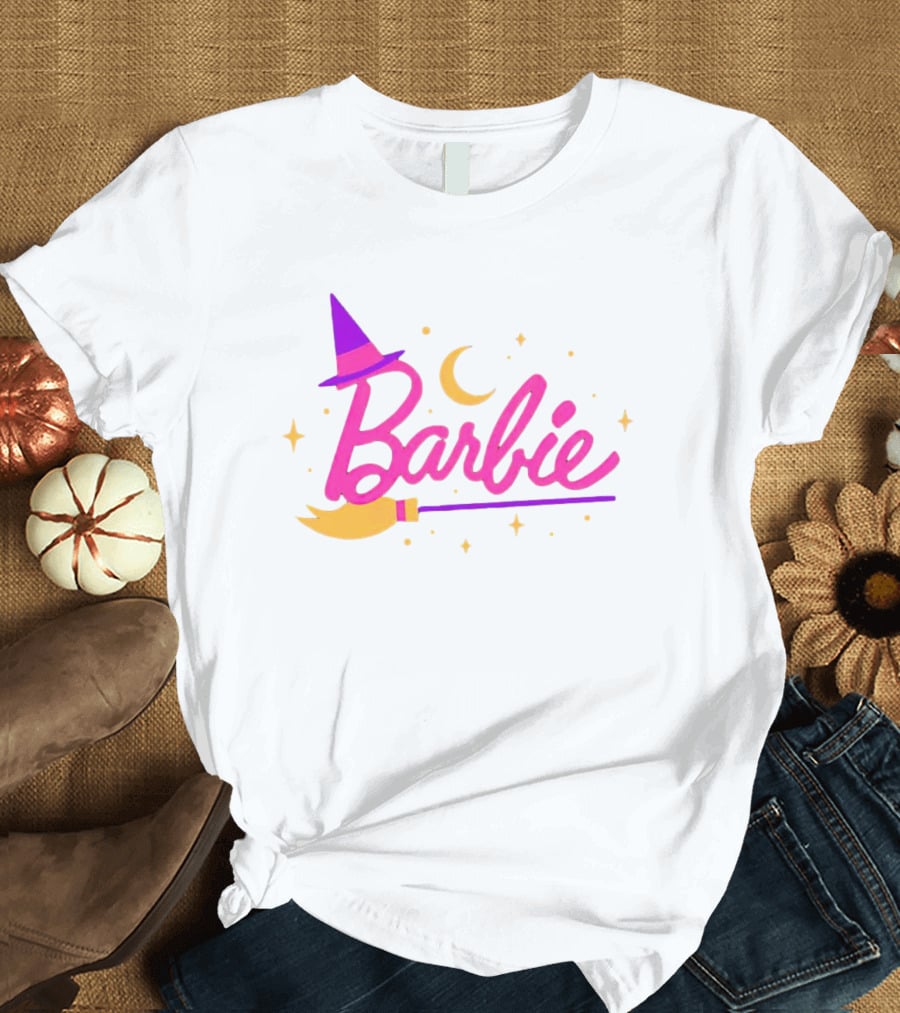 Barbie Witch Broomstick Moon Stars Halloween T-Shirt
