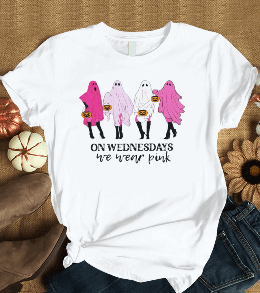 On Wednesdays We Wear Pink Ghost Costumes Halloween T-Shirt