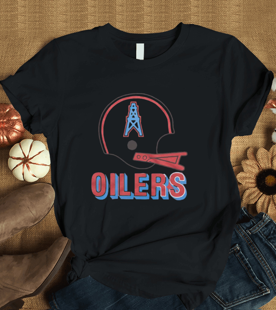 Oilers Football Helmet With Tower T-Shirt