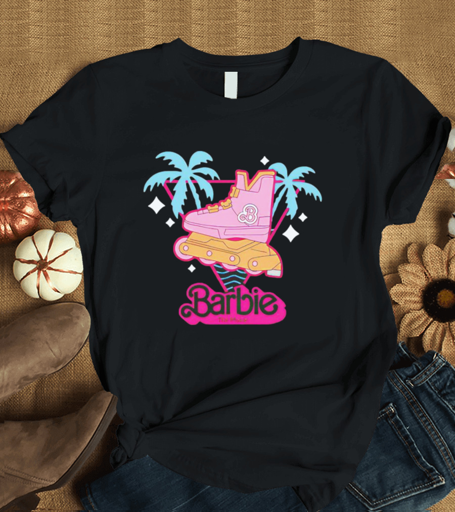 Barbie Rollerblade Movie Pink Skate And Palm Trees T-Shirt