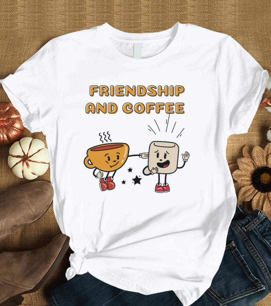 FRIENDSHIP AND COFFEE CUP AND MARSHMALLOW CHARACTERS CELEBRATING TOGETHER T-Shirt