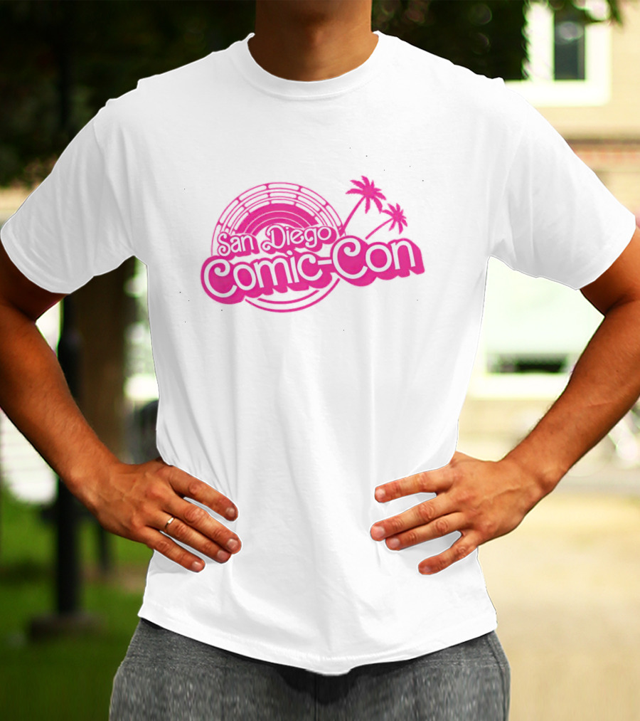 Barbie San Diego Comic-Con Logo With Pink Palm Trees T-Shirt
