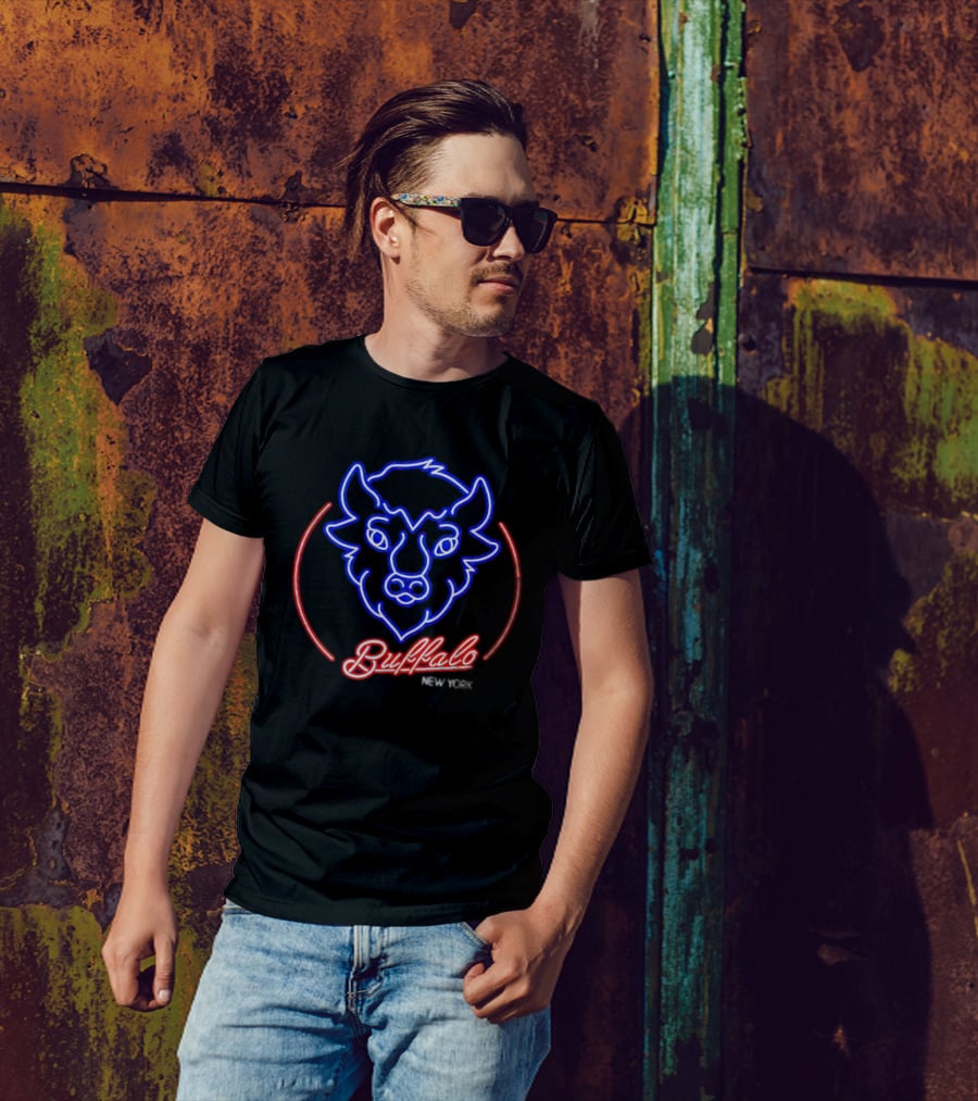Buffalo New York Neon Bison Head T-Shirt