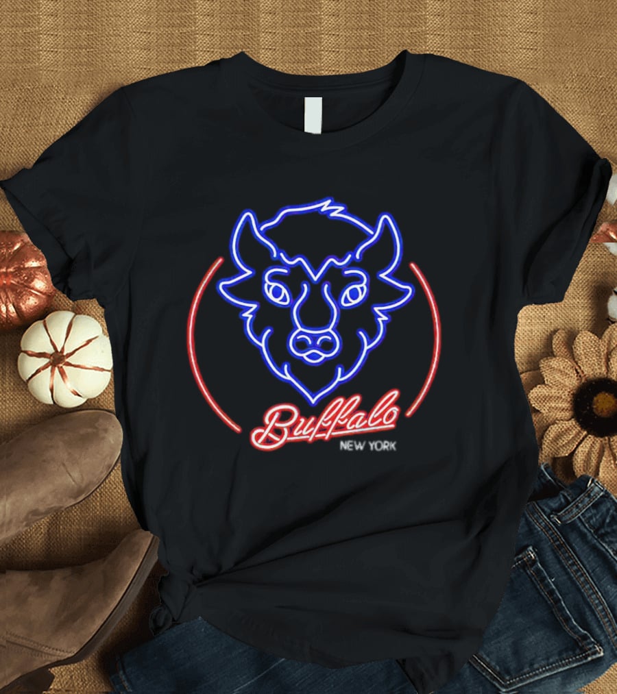 Buffalo New York Neon Bison Head T-Shirt