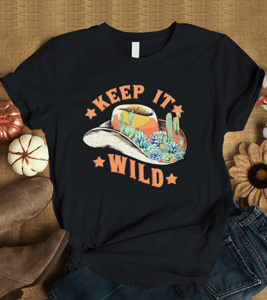 Keep It Wild Cowboy Hat Cactus Scene T-Shirt
