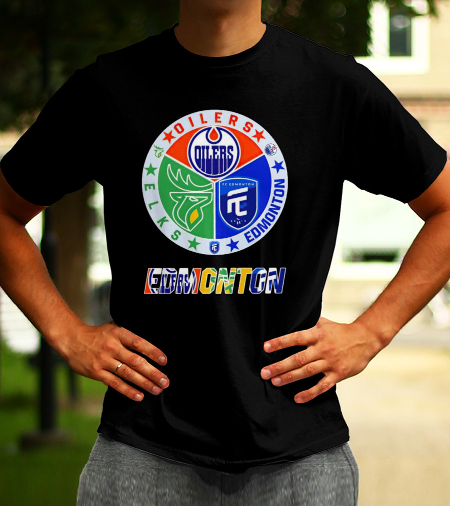 Oilers Elks FC Edmonton Sports Team Logo Collage T-Shirt