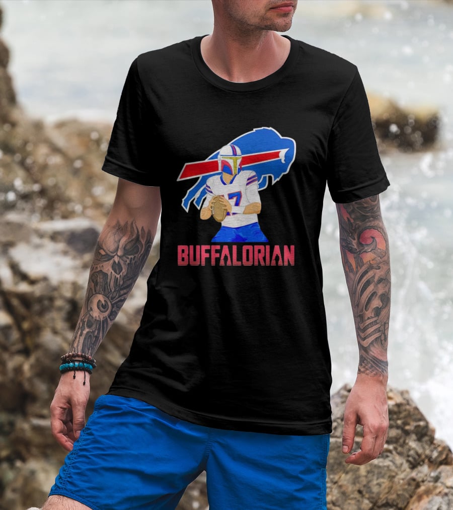 Buffalorian Josh Allen Buffalo Bills Mandalorian Helmet T-Shirt