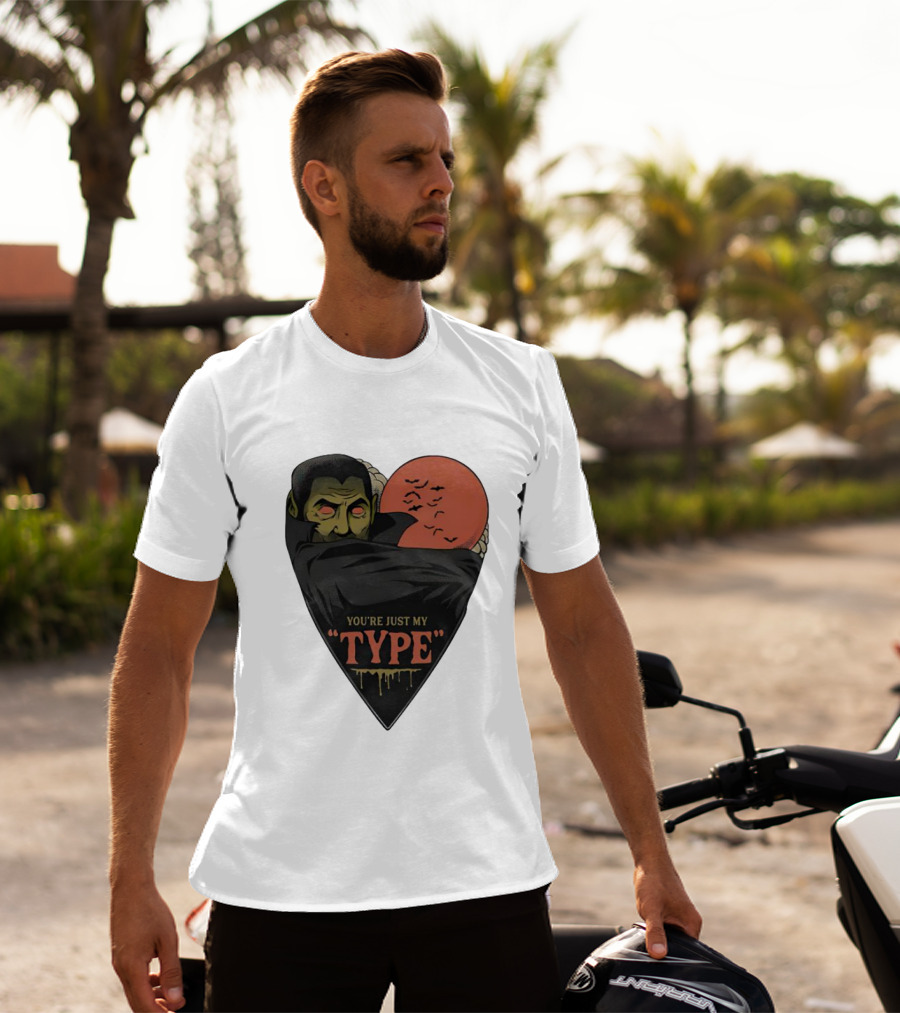 You’re Just My Type Horror Halloween Vampire With Red Moon And Bats T-Shirt